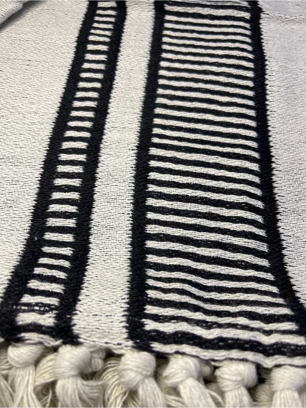 NEW Threshold Studio McGee Outdoor Throw Blanket Cream Black Woven Tasseled Boho